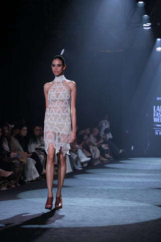 Sheer Halter Dress with All-Over Taj Jaali Design Embroidery