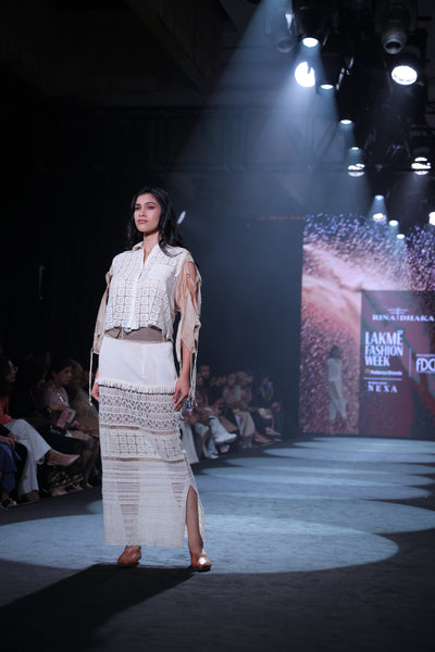 Cotton Lace Crochet Patchwork Maxi Skirt & Cutwork Blouse Set