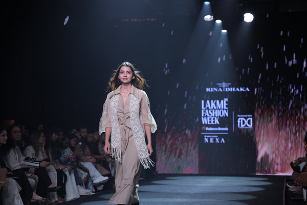 Khaki Poplin Shirt Dress with Sheer Appliqué and 3D Taj Bootie Embroidery