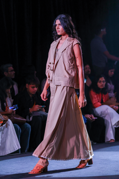 Cotton Poplin Asymmetrical Gilet & Pleated Yoke Maxi Skirt Set