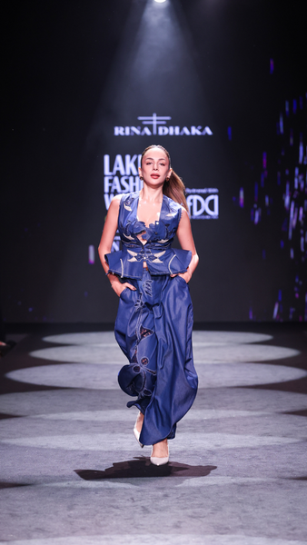 Artisanal Denim Balloon Pants, Bralette & Cutwork Waistcoat Set