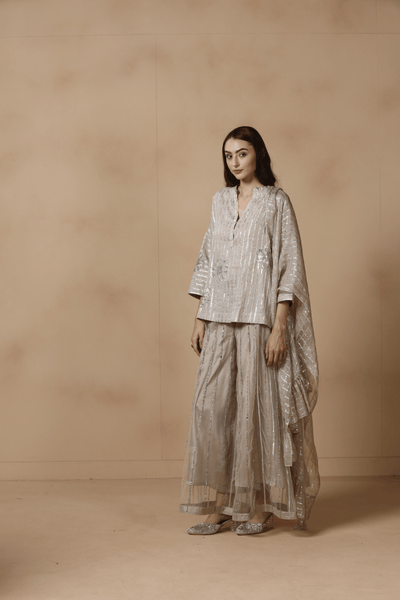 Moonlit Silver Stripe Sharara Set