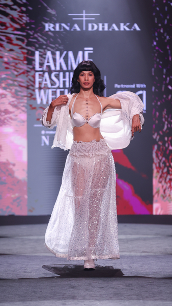 Sequin Embroidered Maxi Skirt, Satin Bra & Seersucker Cutwork Jacket Set