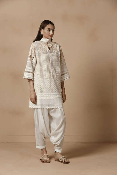 Ivory Patchwork Kurta with Dhoti Salwar