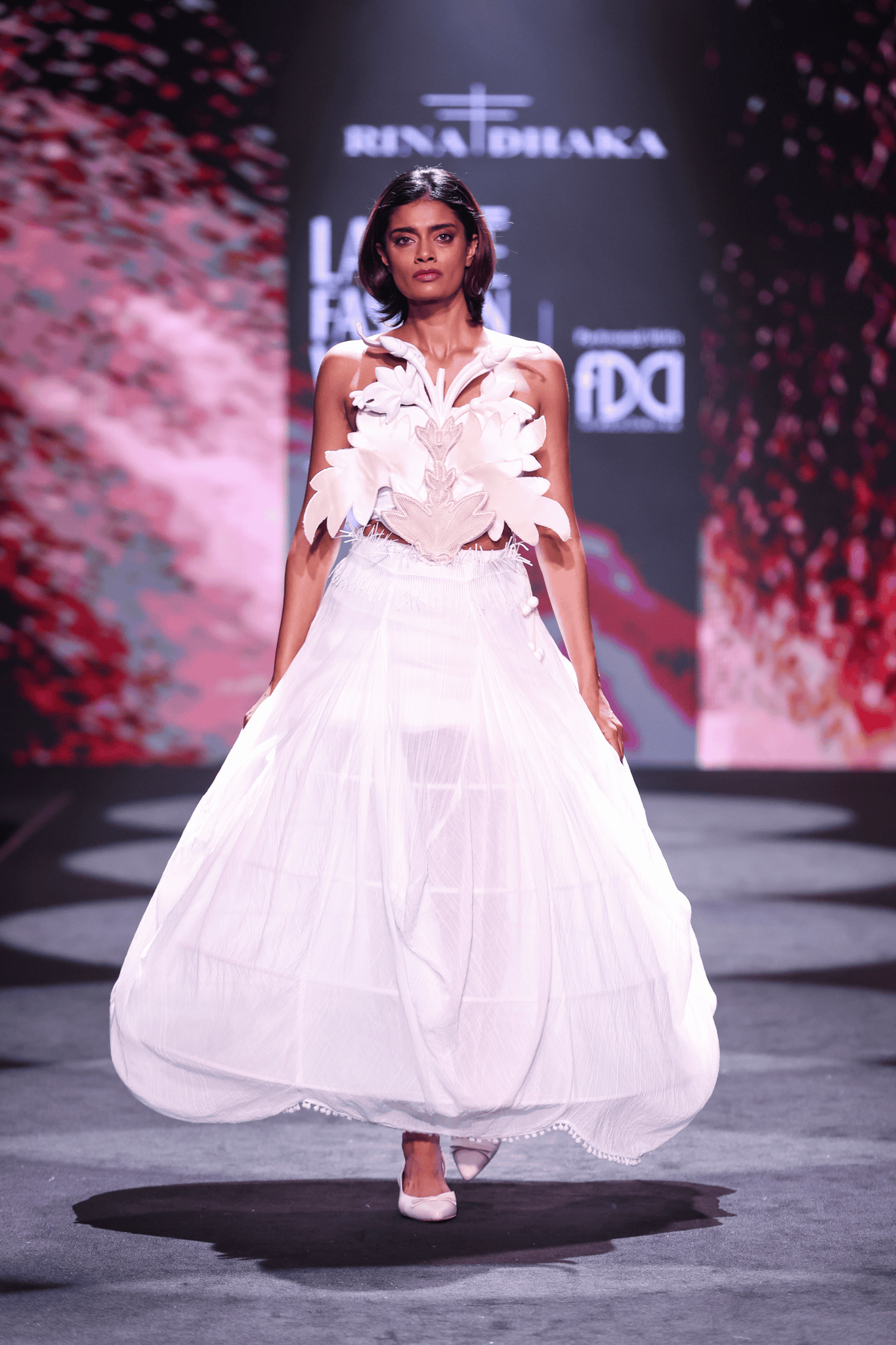 Artisanal Carved Wood Bustier & Dhoti Cowl Cotton Crepe Skirt Set