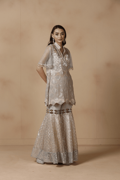 Ice Lavender Mirrorwork Sharara Ensemble