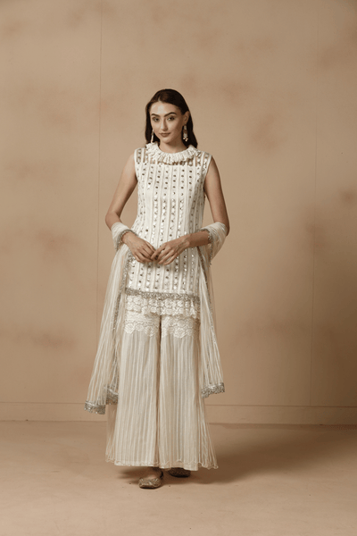 Ivory Whisper Pleated Sharara Set