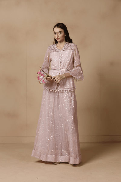 Lavender Sequined Skirt Gown Set
