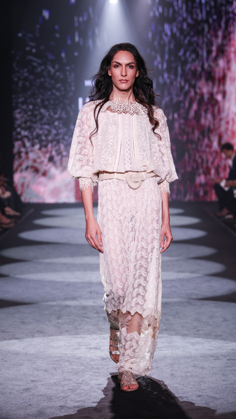 Lace Net Maxi Dress with Cotton Thread Embroidery