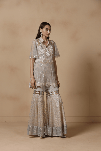 Ice Lavender Mirrorwork Sharara Ensemble