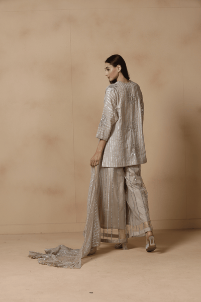 Moonlit Silver Stripe Sharara Set