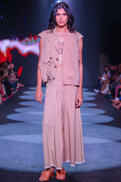 Cotton Poplin Asymmetrical Gilet & Pleated Yoke Maxi Skirt Set