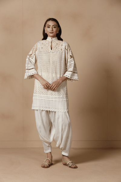 Ivory Patchwork Kurta with Dhoti Salwar