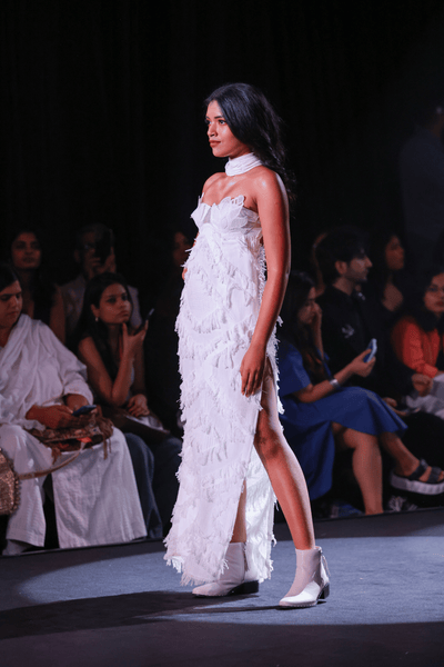 Handloom Cotton Woven Fringe Maxi Dress with Leaf Lace Bralette