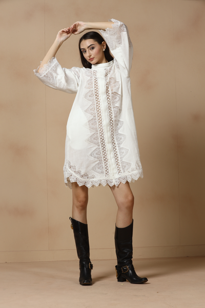 Rina Dhaka Ivory Lace Shift Dress