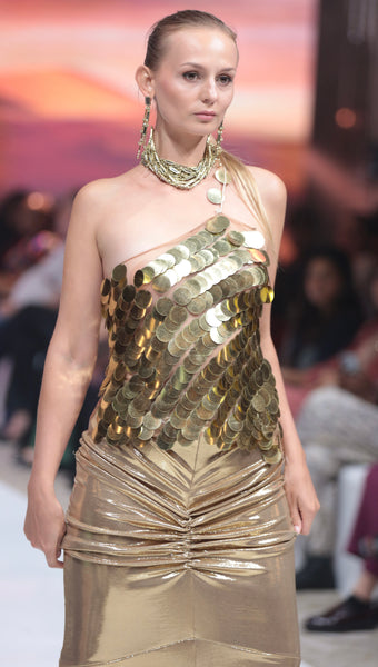 Gold lurex rutched skirt