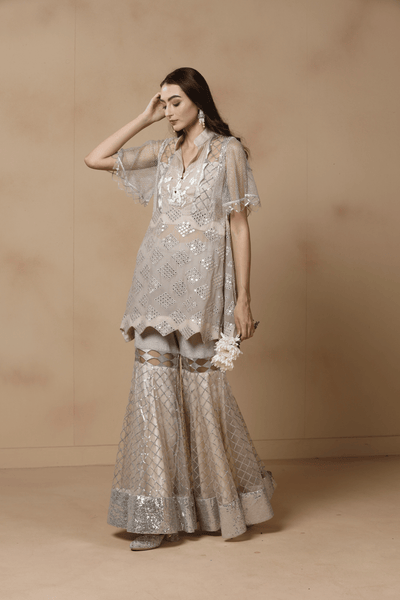 Ice Lavender Mirrorwork Sharara Ensemble