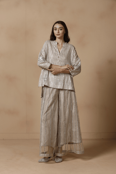 Moonlit Silver Stripe Sharara Set