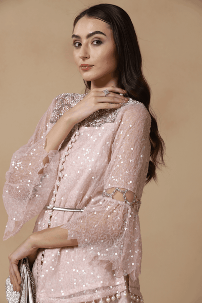 Lavender Sequined Skirt Gown Set