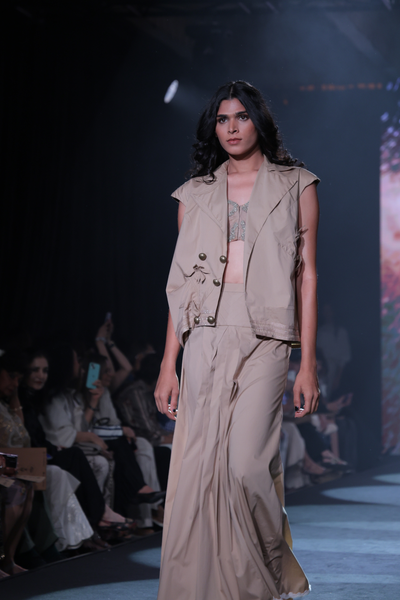 Cotton Poplin Asymmetrical Gilet & Pleated Yoke Maxi Skirt Set