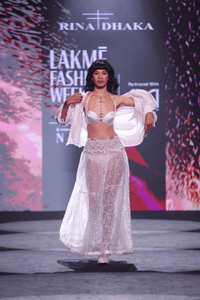 Sequin Embroidered Maxi Skirt, Satin Bra & Seersucker Cutwork Jacket Set