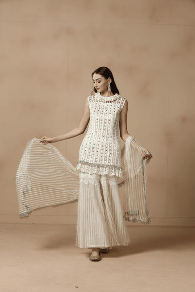 Ivory Whisper Pleated Sharara Set