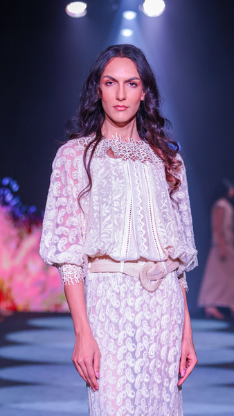 Lace Net Maxi Dress with Cotton Thread Embroidery