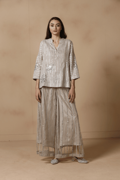 Moonlit Silver Stripe Sharara Set