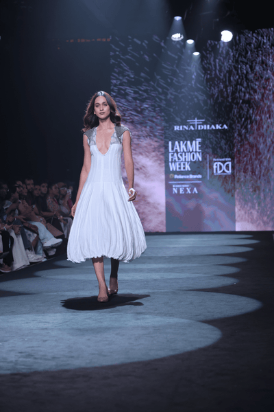 Hand-Embroidered Cotton Crepe Maxi Dress with Silver Fine Beadwork