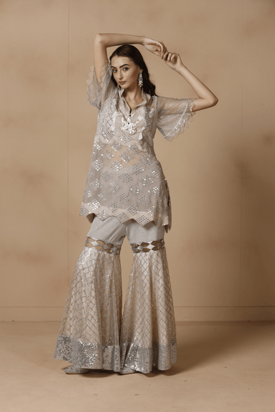 Ice Lavender Mirrorwork Sharara Ensemble
