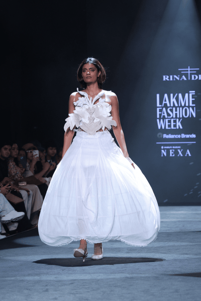 Artisanal Carved Wood Bustier & Dhoti Cowl Cotton Crepe Skirt Set