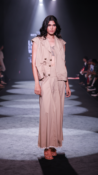 Cotton Poplin Asymmetrical Gilet & Pleated Yoke Maxi Skirt Set