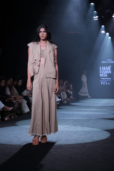 Cotton Poplin Asymmetrical Gilet & Pleated Yoke Maxi Skirt Set