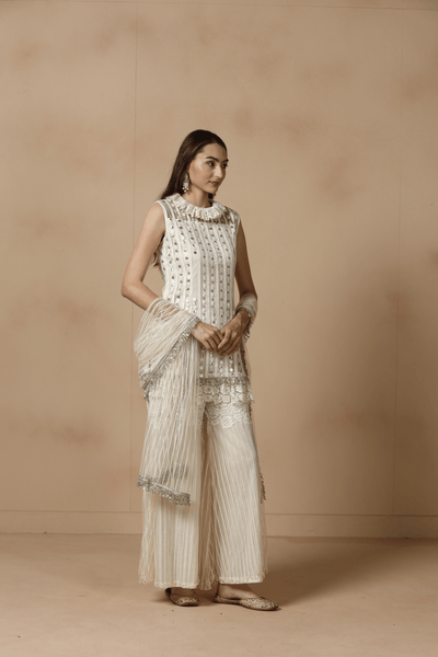 Ivory Whisper Pleated Sharara Set