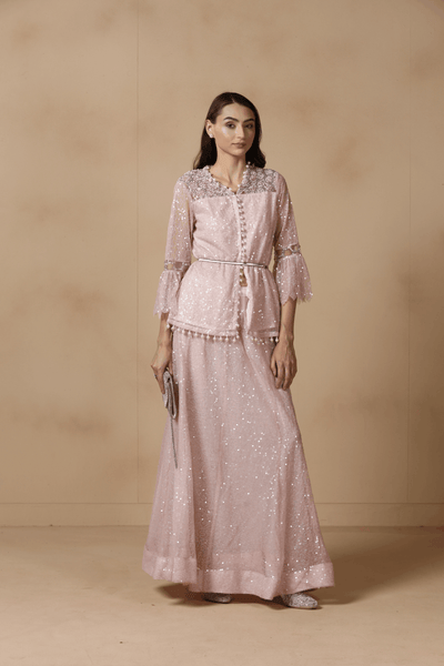 Lavender Sequined Skirt Gown Set