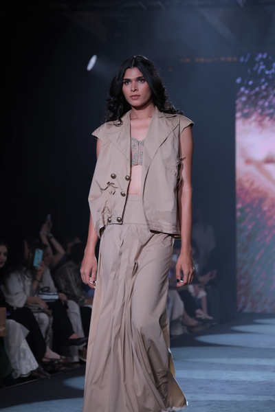 Cotton Poplin Asymmetrical Gilet & Pleated Yoke Maxi Skirt Set