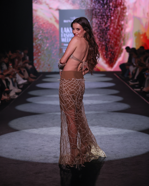 Lattice Cotton Jaali Bra Top &amp; Tulle Cord Appliqué Maxi Skirt Set