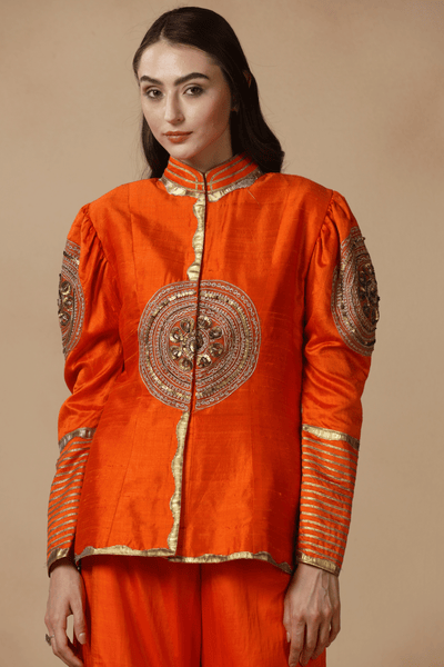 Sunset Orange Raw Silk Sharara Set