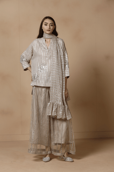 Moonlit Silver Stripe Sharara Set