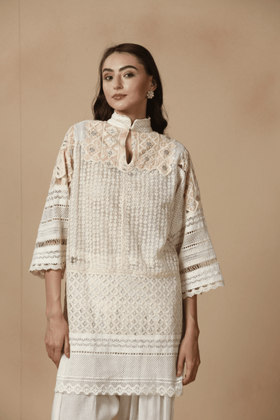 Ivory Patchwork Kurta with Dhoti Salwar