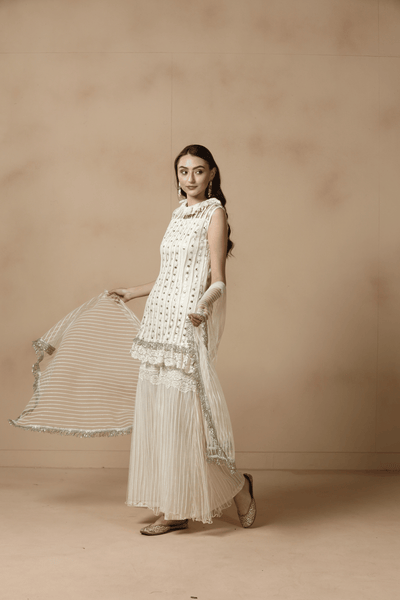 Ivory Whisper Pleated Sharara Set