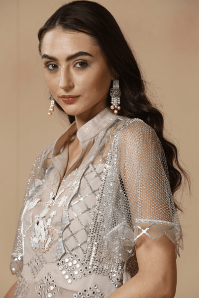 Ice Lavender Mirrorwork Sharara Ensemble