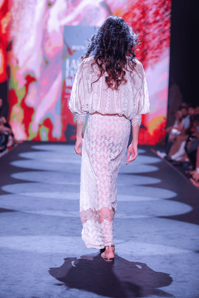 Lace Net Maxi Dress with Cotton Thread Embroidery