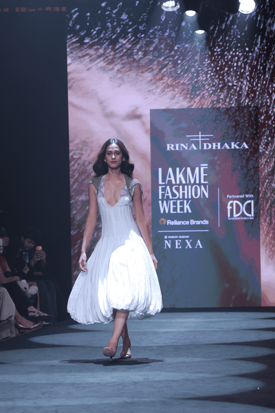 Hand-Embroidered Cotton Crepe Maxi Dress with Silver Fine Beadwork