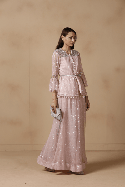 Lavender Sequined Skirt Gown Set