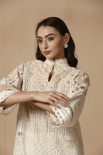 Ivory Patchwork Kurta with Dhoti Salwar