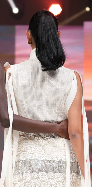 Cream lace sharara pants with silver lace insert tape detailing