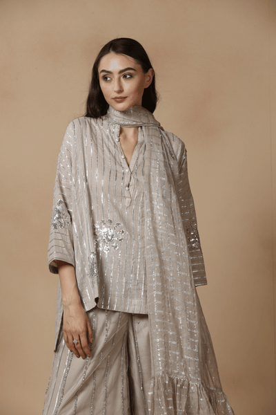 Moonlit Silver Stripe Sharara Set