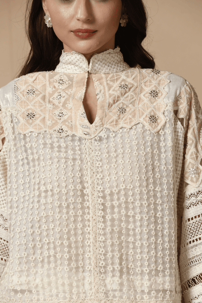 Ivory Patchwork Kurta with Dhoti Salwar