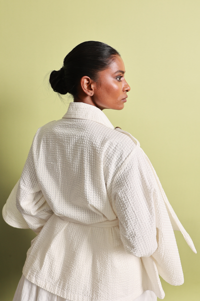 Organic Khadi Peplum Jacket & Lattice Lace Tube Dress Set